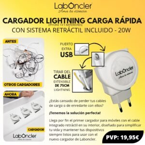 CARGADOR ULTRA RAPIDO 20W ENROLLABLE PARA IPHONE 14 Y ANTERIORES LIGHTNING