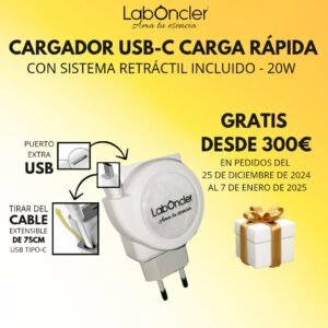 CARGADOR ULTRA RAPIDO 20W ENROLLABLE PARA ANDROID Y IPHONE 15