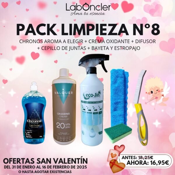 PACK LIMPIEZA  Nº8  CHRONOS+CREMA OXIDANTE+DIFUSOR+CEPILLO JUNTAS+BAYETA Y ESTROPAJO CON ESPONJA