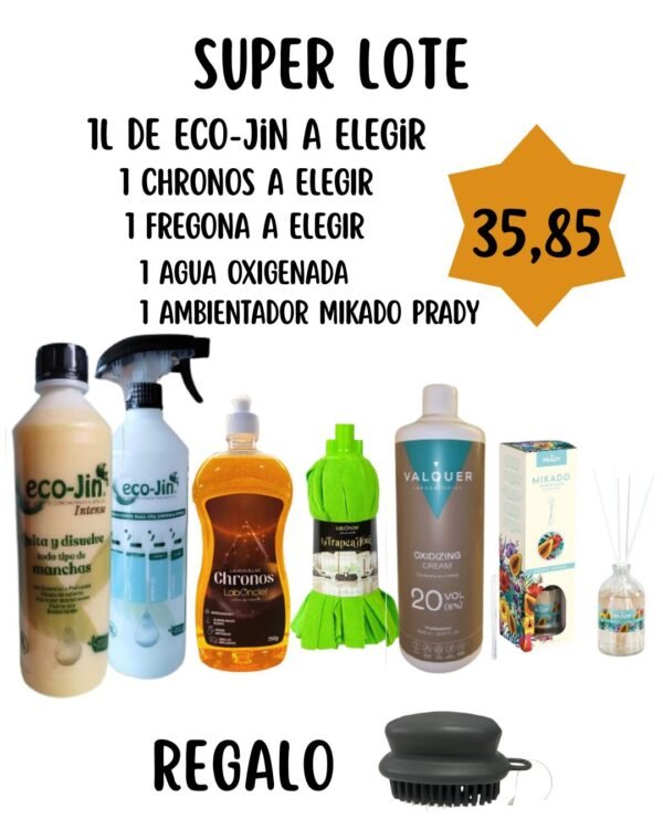 SUPER LOTE ECOJIN 1L A ELEGIR+ CHRONOS A ELEGIR+ FREGONA A ELEGIR + AGUA OXIGENADA + MIKADO PRADY