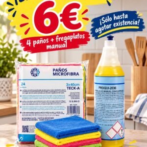 OFERTA DE LA SEMANA - 1 LITRO FREGAPLATOS CONCENTRADO STARLIMP + 4 BAYETAS MICROFIBRA